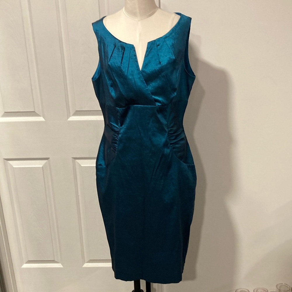 London Times metallic teal blue dress 14
